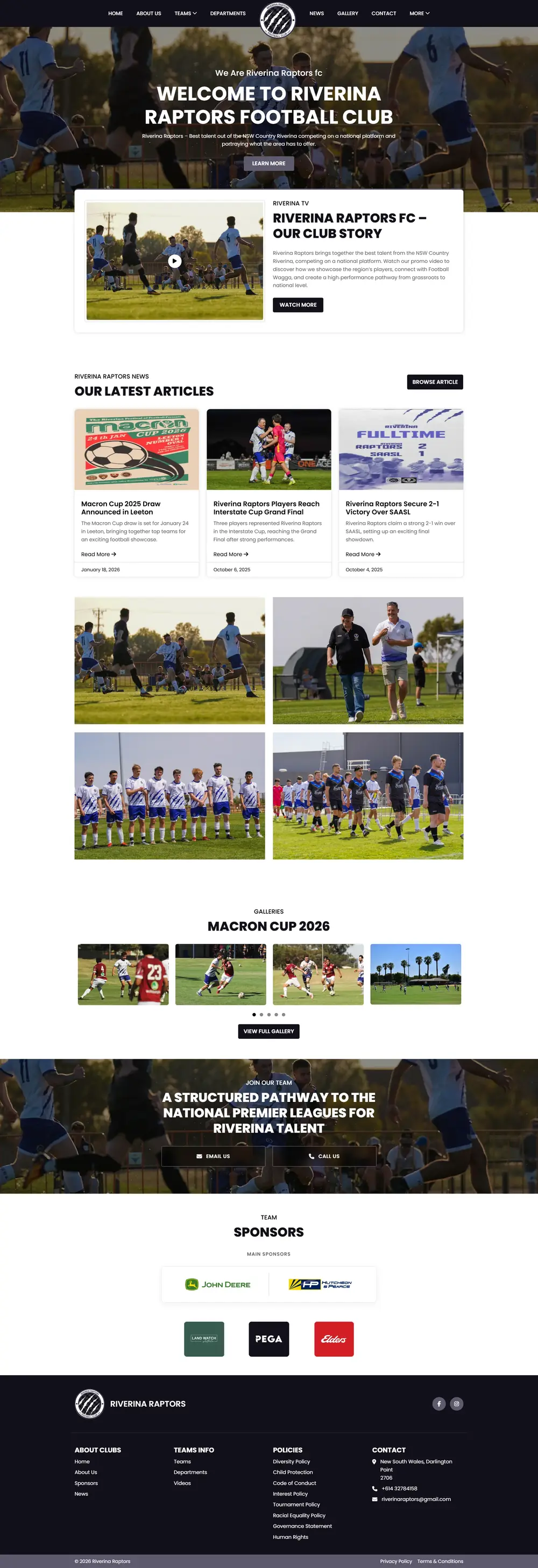 Sports Club Website mockup